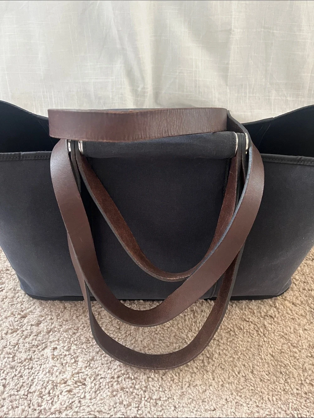 Hermes cabag PM Black Canvas Tote with Brown Leather Straps - Picture 2 of 16